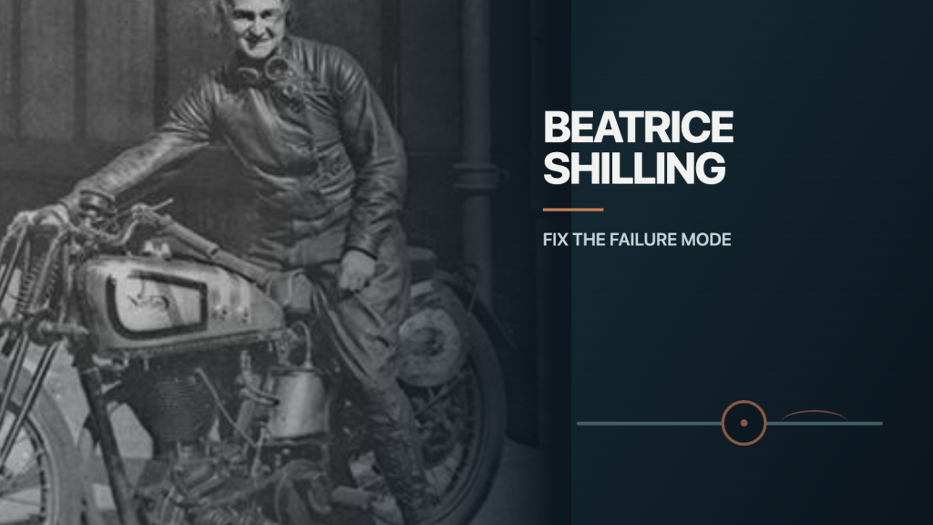 Beatrice Shilling ở bên trái cover editorial tông tối với motif hạn chế dòng nhiên liệu và thông điệp hãy xử lý đúng failure mode.