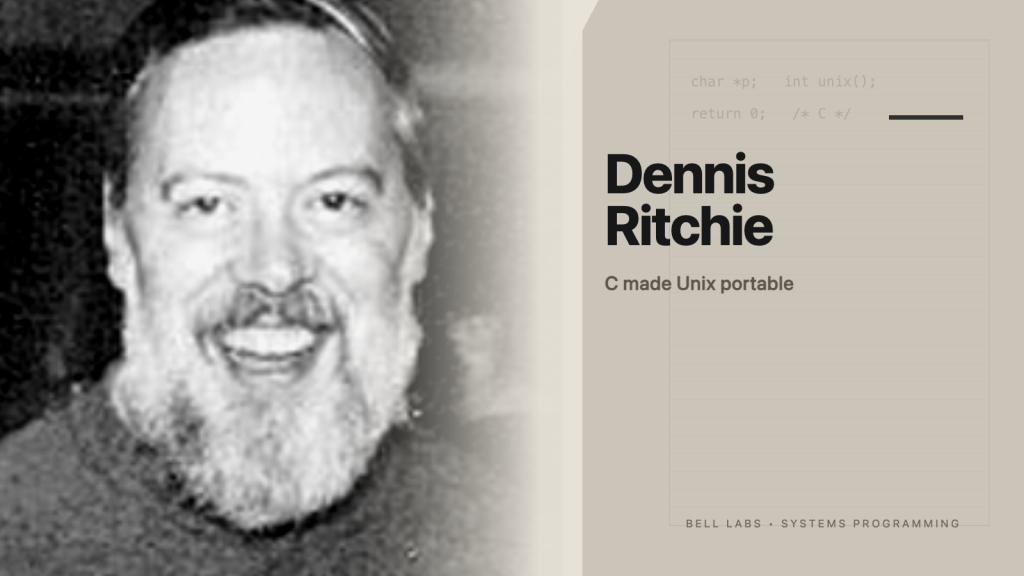 Dennis Ritchie ở bên trái trong bố cục biên tập tối giản về C và Unix.