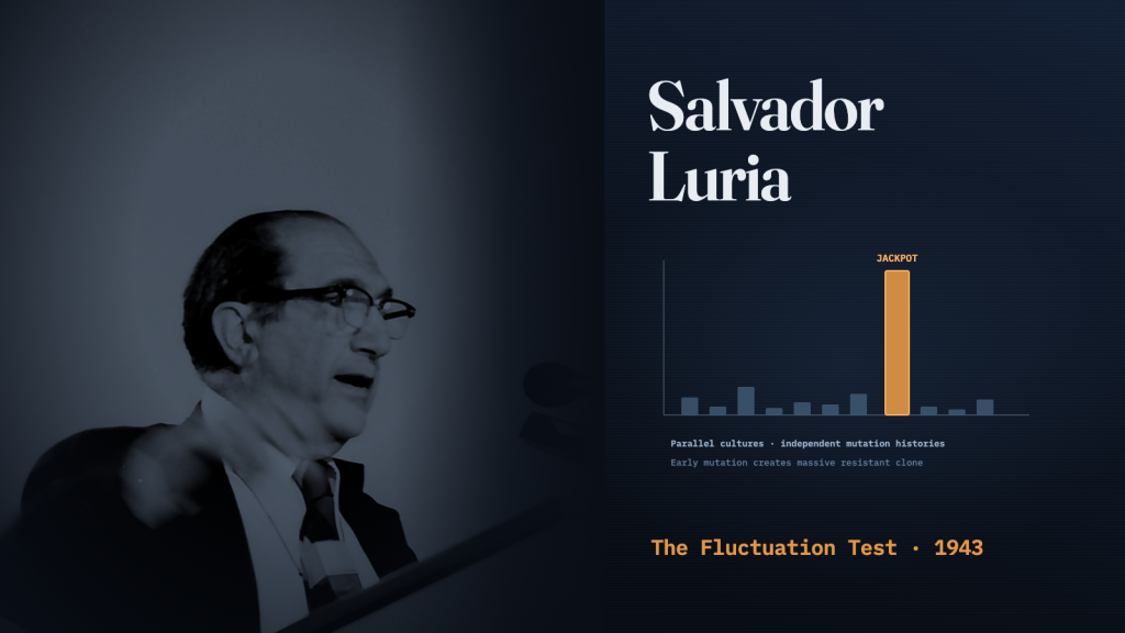 Ảnh chân dung đen trắng Salvador E. Luria phát biểu tại bục trong Hội nghị các nhà khoa học đoạt giải Nobel ở Lindau năm 1981.