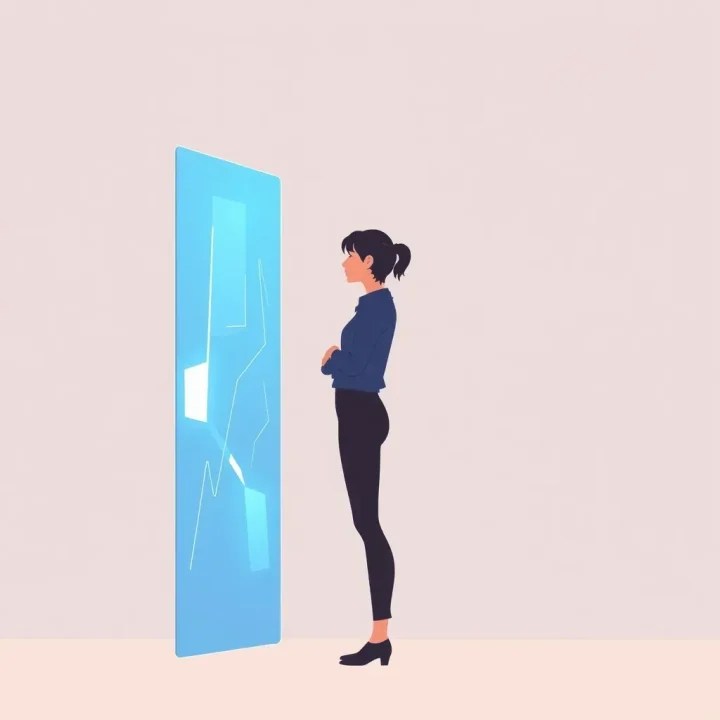 Minh họa biên tập về Diana Hu đứng cạnh một cánh cổng thực tế tăng cường trong suốt, tượng trưng cho hành trình từ nhà sáng lập startup đến người cố vấn công nghệ.