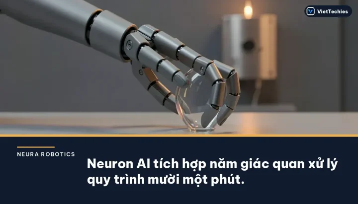 NEURA Robotics · Neuron AI: Neuron AI tích hợp năm giác quan xử lý quy trình mười một phút.