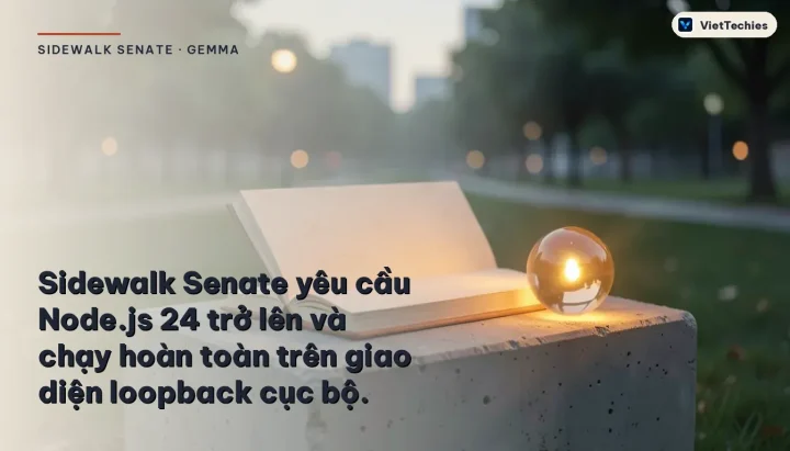 Sidewalk Senate · Gemma: Sidewalk Senate yêu cầu Node.js 24 trở lên và chạy hoàn toàn trên giao diện loopback cục bộ.
