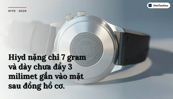 Hiyd · 2026: Hiyd nặng chỉ 7 gram và dày chưa đầy 3 milimet gắn vào mặt sau đồng hồ cơ.